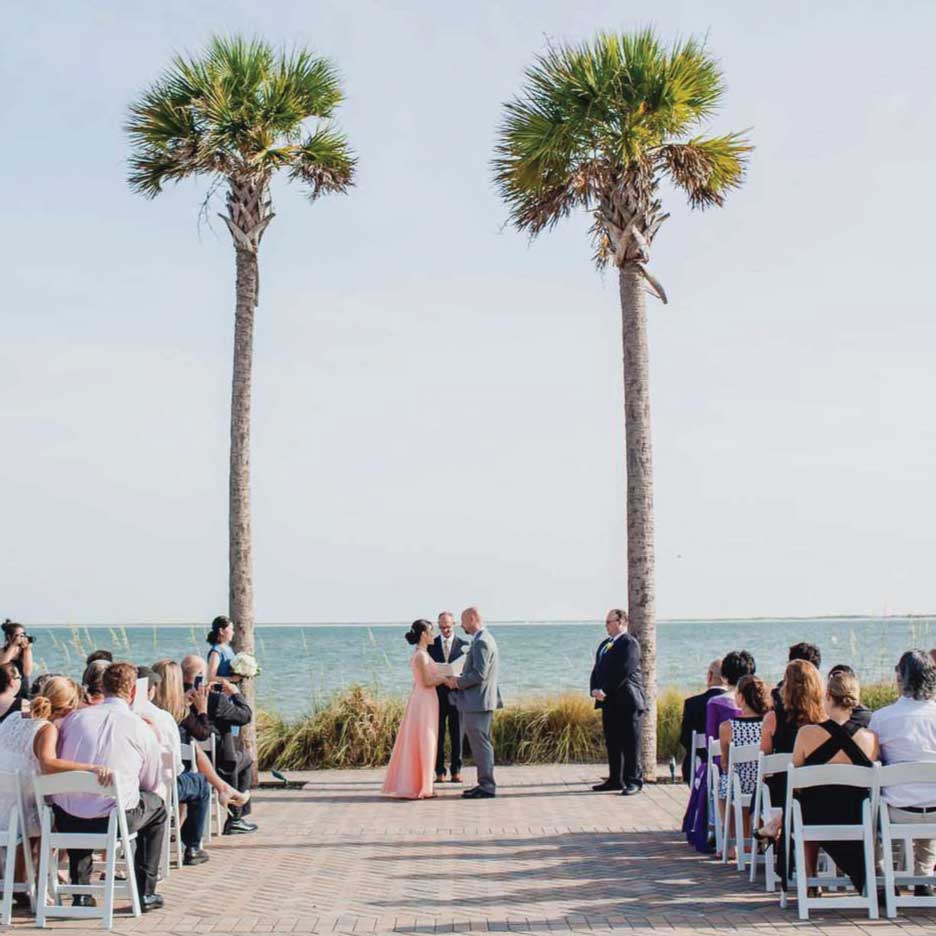 Beachfront wedding ceremony on Kiawah Island with ocean views