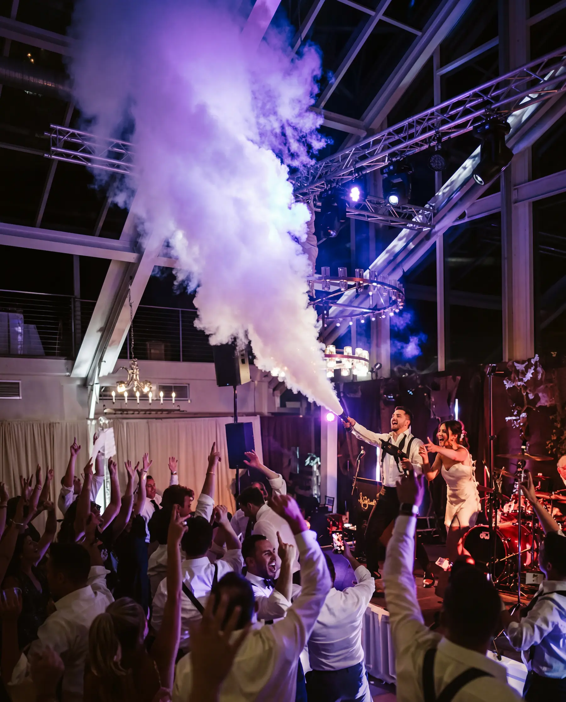A couple dancing with special effects during a Darby Events performance