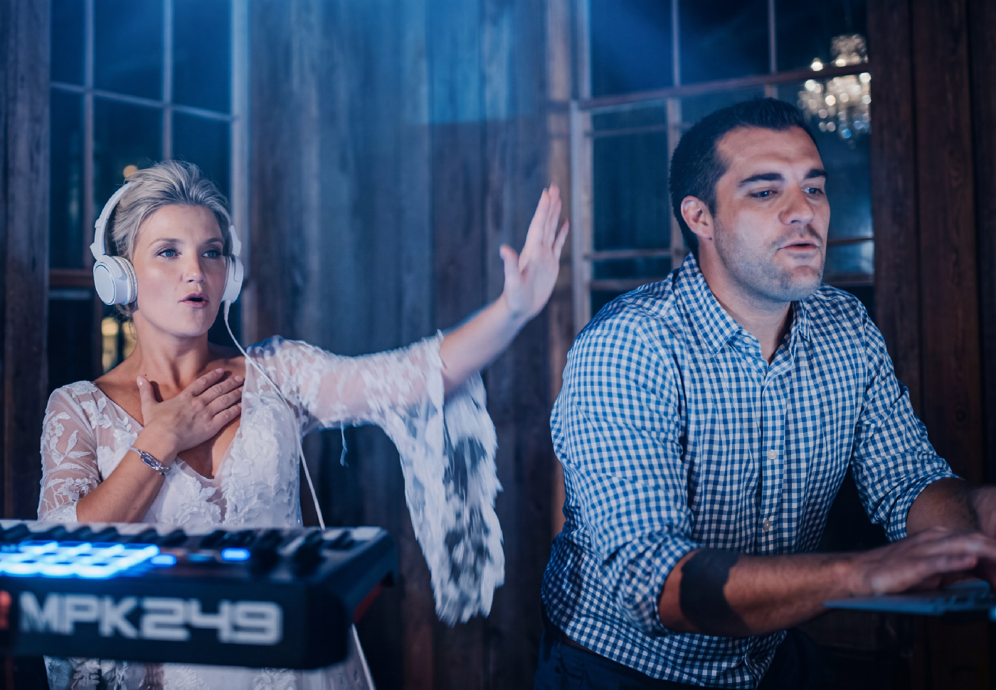 Stephen Darby, Charleston wedding DJ, celebrating on the dance floor with the bride