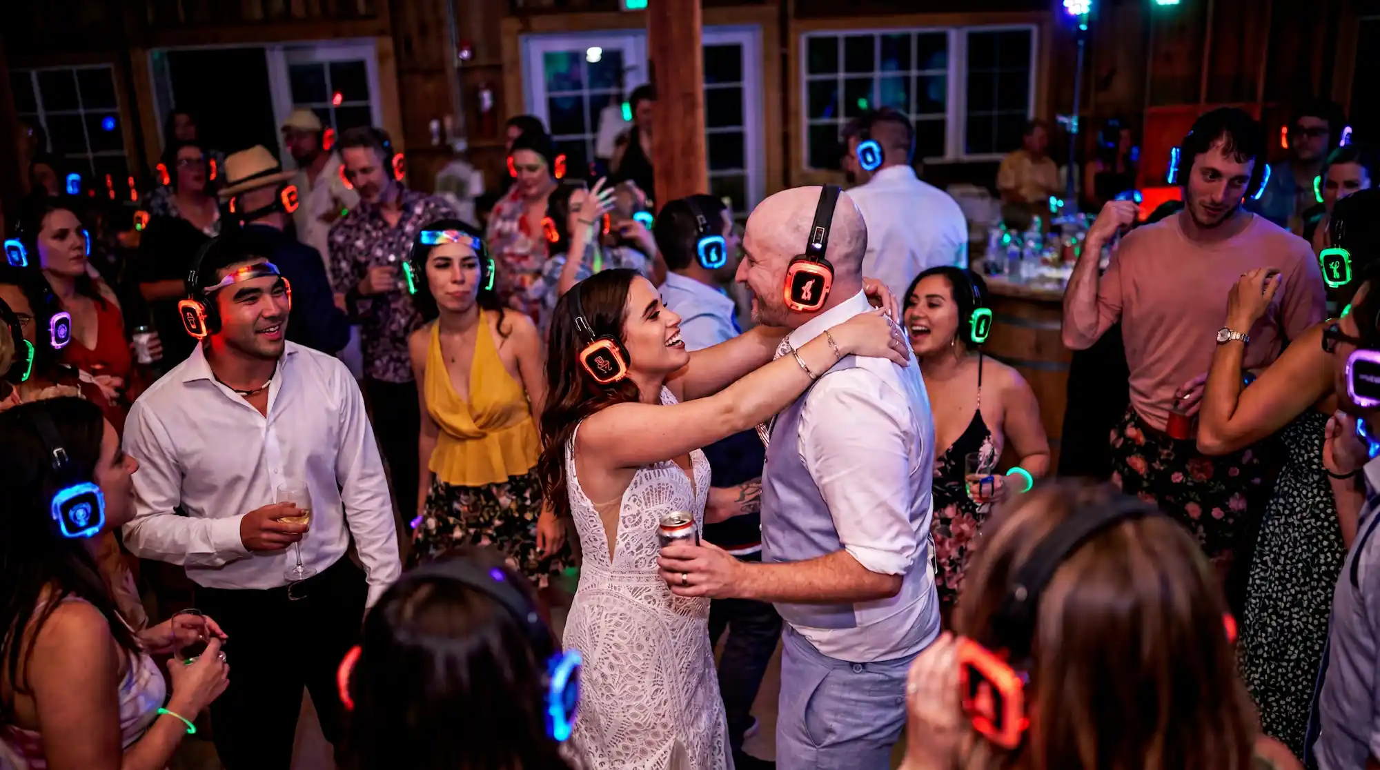 Guests enjoying a silent disco at a Darby Events party