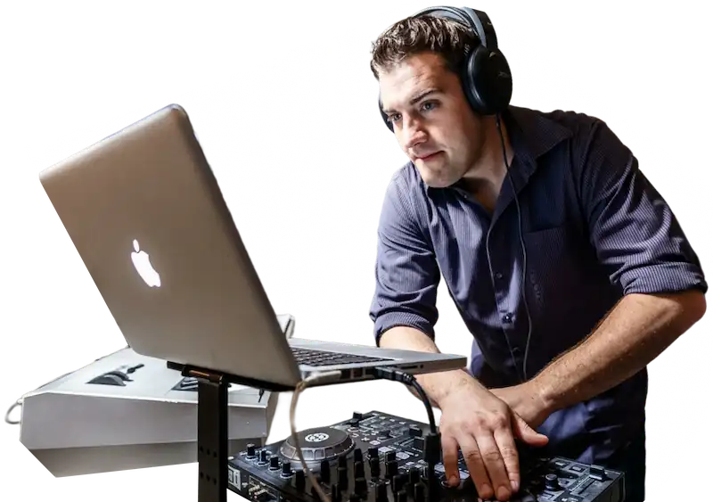 DJ equipment and piano setup